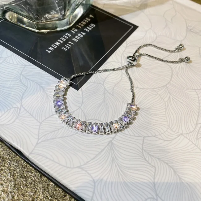 Full of Rhinestone Stainless Steel Bracelet For Women 2022 New Designer Shiny Luxury Zircon Adjustable Bracelets Jewelry Gift 4