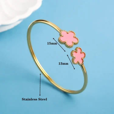 Simple Stainless Steel Shell Five-Leaf Flower OpenS Bangle Classic Luxury For Man Woman Daily Party Birthday Jewelry Gift Clover 5