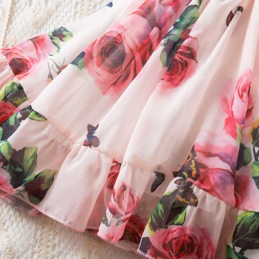New Suspend Dress for Girls Print Dress Elegant Children Summer Casual Clothes Chiffon Kids Flower Tutu Princess Dresses 6