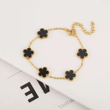 Adjustable New Design Gold Plated Stainless Steel 316L Plant Flower Bracelet With Five Leaf Petals Women's Luxury Gifts Clover 3