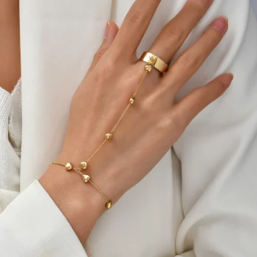 Simple Heart Pendant Chain Bracelet Link Connected Gold plated Wide Finger Ring Bracelets for Women Link Hand Harness Jewelry 1