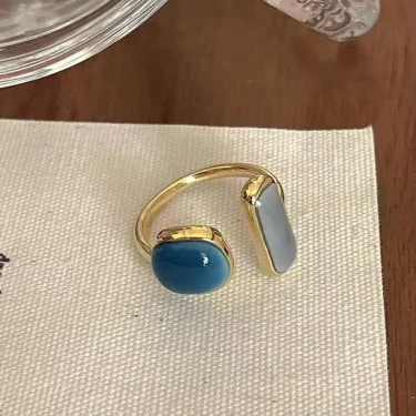 Korean High Sense Enamel Open Rings for Women Blue Green Oil Dripping Adjustable Finger Ring Geometric Exquisite Jewelry Gifts 2