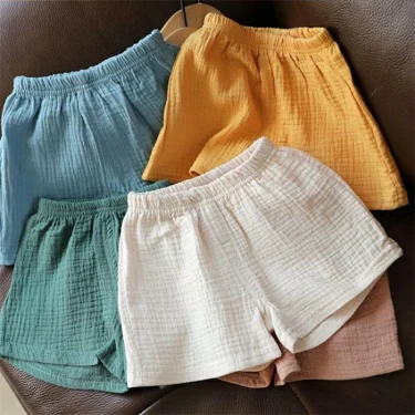 Cotton Linen Kids Girls Shorts Solid color Summer Boys Five-point Pants for Children's Baby Clothing 6