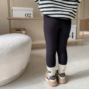 Korean Autumn Winter Children's Fleece-lined One-piece Pants Warm Baby Cartoon Elastic Ankle Length Trousers for Boys Girls 6