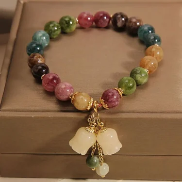 Natural Color Tourmaline Jade Bracelet Women's Ins Niche Light Luxury Vintage Rabbit Pendant Exquisite Bracelet For Girl Firends 2