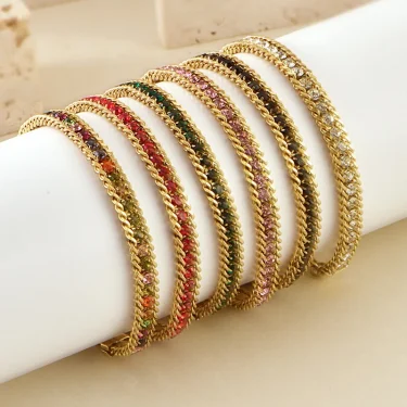 316L Stainless Steel New Fashion Fine Waterproof Jewelry Minimalism 6 Colors Embed Zircon Charm Chain Tennis Bracelets For Women 5