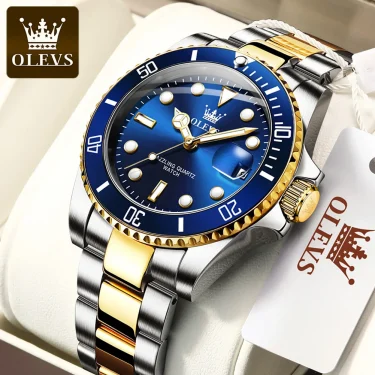 OLEVS Watches for Men with Date Luxury Big Face Waterproof Mens Wristwatch Analog Dress Two Tone Stainless Steel Man Watch 5