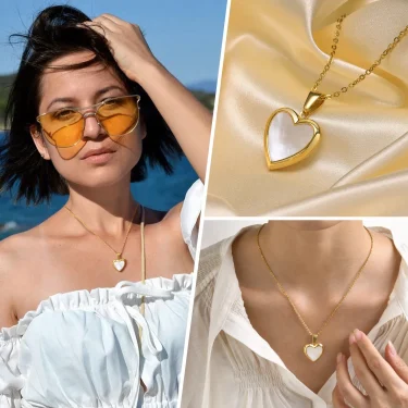 Vnox Women Locket Necklaces, Openable Heart Pendants, Stainless Steel Shell Photo Frame Necklace 2