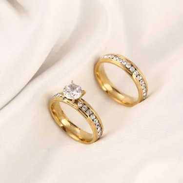 A Pair of Wedding Rings Stainless Steel Charm Gemstone Crystal Engagement Ring for Women Men Jewelry Findings Gifts 4