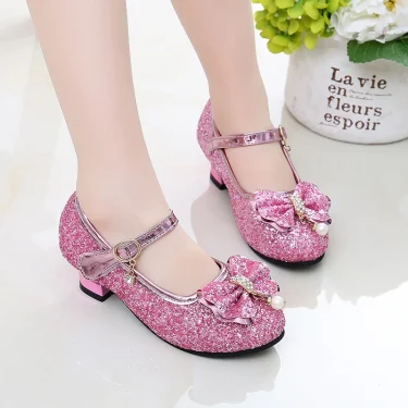 New Children Shoes Girls High Heel Princess Dance Sandals for Girls Kids Shoes Glitter Soft Leather Fashion Party Dress Wedding 3