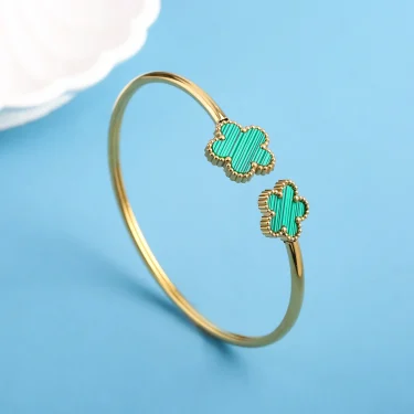 Simple Stainless Steel Shell Five-Leaf Flower OpenS Bangle Classic Luxury For Man Woman Daily Party Birthday Jewelry Gift Clover 4