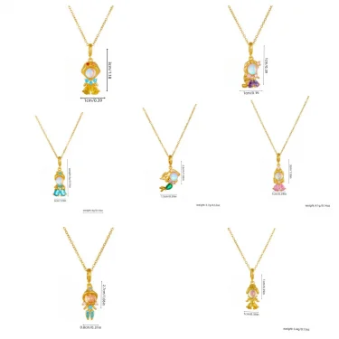 Fashionable Colorful Zircon Fairy Tale Little Princess Necklace Gold-plated Universal Chain Clavicle Chain Sweet Temperament 4