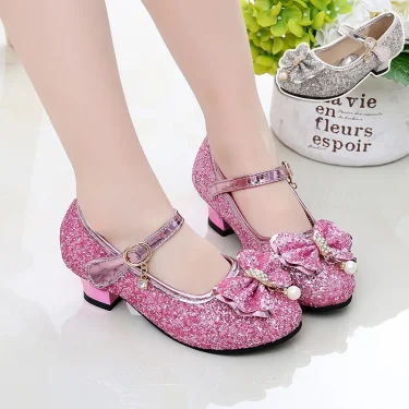 New Children Shoes Girls High Heel Princess Dance Sandals for Girls Kids Shoes Glitter Soft Leather Fashion Party Dress Wedding 4