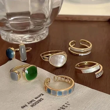 Korean High Sense Enamel Open Rings for Women Blue Green Oil Dripping Adjustable Finger Ring Geometric Exquisite Jewelry Gifts 6
