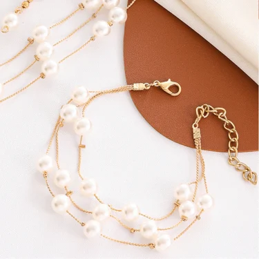 Korean Fashion Multilayer Imitation Pearl Necklace Bracelet Earring Women Temperament Clavicle Chain Jewelry Set Girl Lucky Gift 5