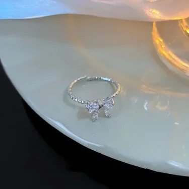 New Exquisite Zircon Bow Open Adjustable Ring For Women Fashionable Personalized Daily Accessory Party Jewelry Birthday Gifts 2