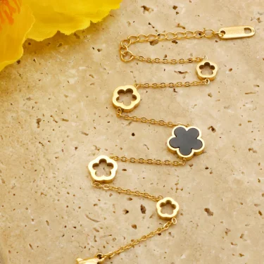 1 Piece Trendy Stainless Steel Shell Plum Flower Bohemia Party Bracelet For Women Original Design Bangle Jewelry 6