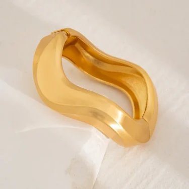 KMVEXO Chunky Heavy Wide Metal Water Drop Bangles for Women Gold Color Open Cuff Thick Irregular Wave Bangle Bracelet Jewelry 5