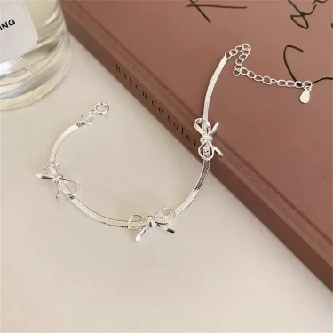 Fashion Sweet Bow Bracelets for Women Girls Sparkling Delicate Ribbon Bowknot Snake Bones Chain Bracelet Party Jewelry Gifts 3