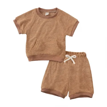 Summer Essentials Terry Cloth Toweling Fabric Baby Boy Clothes Sets Girls Clothing Top T-Shirt+Shorts Children Outfits For Kids 4