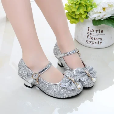 New Children Shoes Girls High Heel Princess Dance Sandals for Girls Kids Shoes Glitter Soft Leather Fashion Party Dress Wedding 2