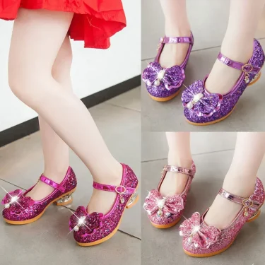 New Children Shoes Girls High Heel Princess Dance Sandals for Girls Kids Shoes Glitter Soft Leather Fashion Party Dress Wedding 6