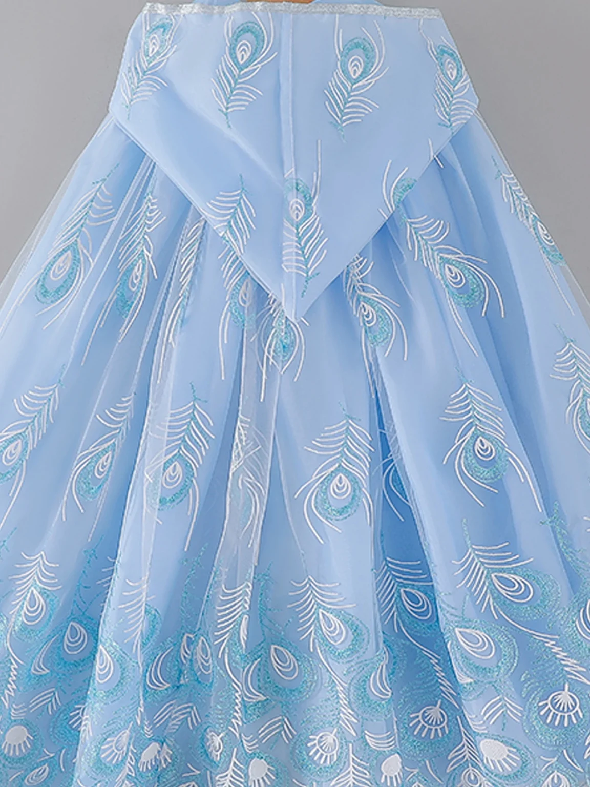 Blue Feather Sequined Hooded Mesh Dress Princess Suit For Girls Cute Holiday Performance Dress Prom Suit Carnival Party Gift 5