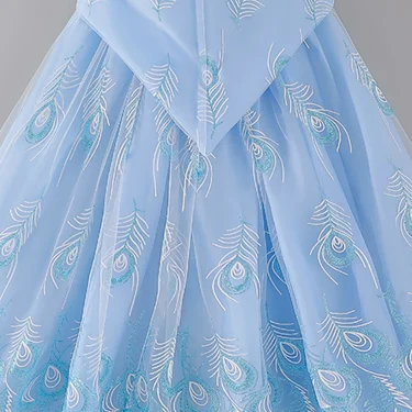 Blue Feather Sequined Hooded Mesh Dress Princess Suit For Girls Cute Holiday Performance Dress Prom Suit Carnival Party Gift 5