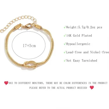 Love Knot Bracelets for Women 14K Gold Plated Dainty Snake Chain Infinity Bracelet Adjustable Stainless Steel Jewelry Gifts 4