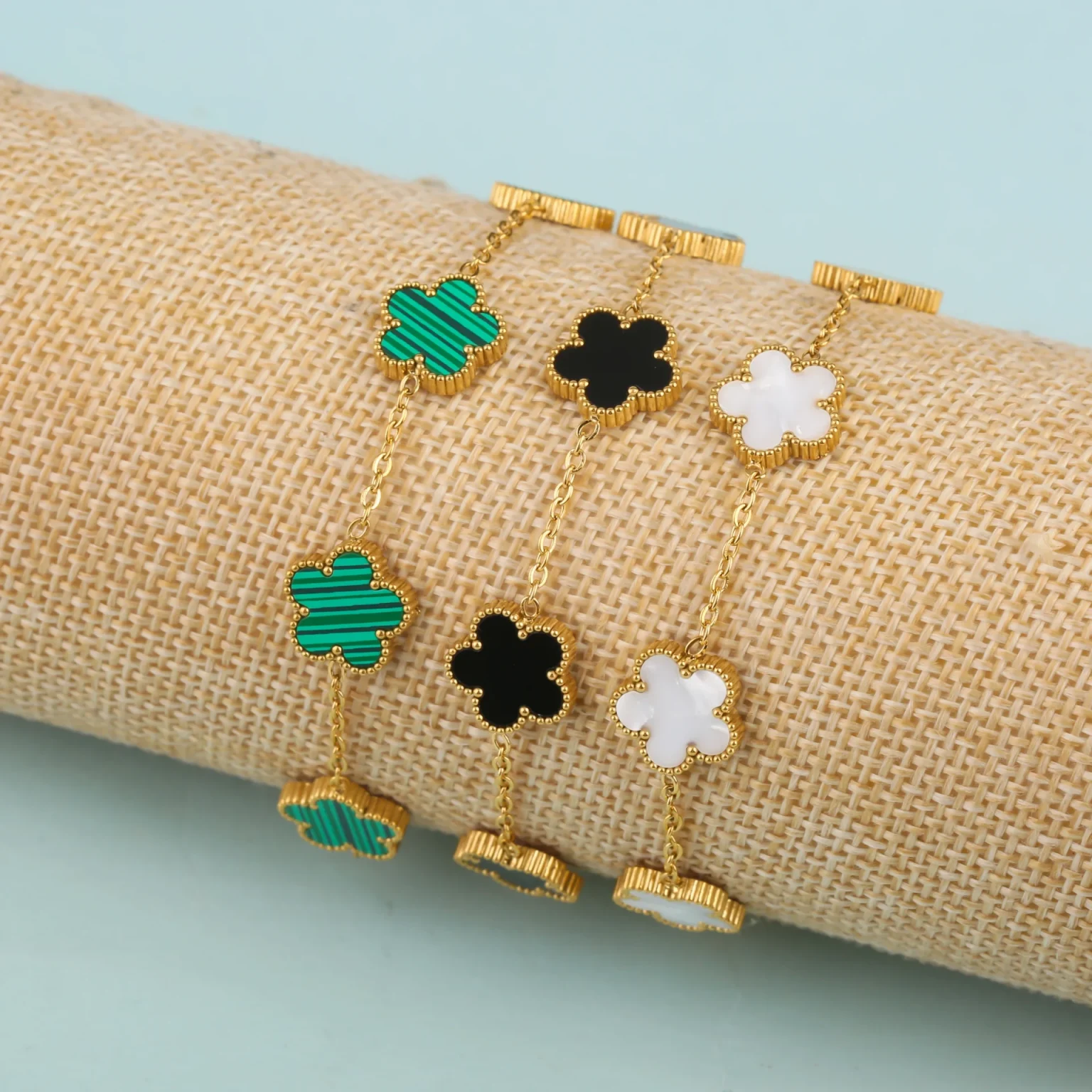 Adjustable New Design Gold Plated Stainless Steel 316L Plant Flower Bracelet With Five Leaf Petals Women's Luxury Gifts Clover 4