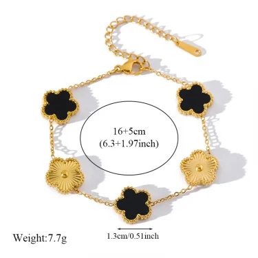EILIECK 316L Stainless Steel Four Leaf Clover Flower Bracelet For Women Trendy Wrist Chain 18K Gold Plated Jewelry Gift Party 2