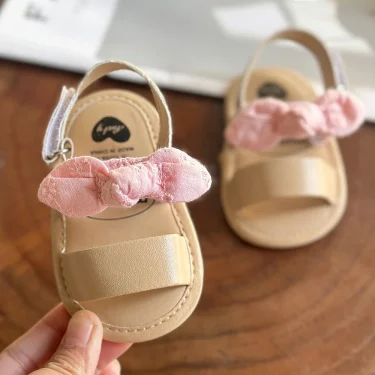 Baby Girls Sandals Ruffle Bowknot Premium Soft Sole Anti-Slip Open Toe Breathable Summer Outdoor First Walker Shoes Baby Sandals 5