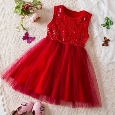 Baby Girls Clothes for Summer 2-6 Yrs Children Sleeveless Dress Toddler Girls Dresses Sequins Tutu Princess Birthday Party Dress 3