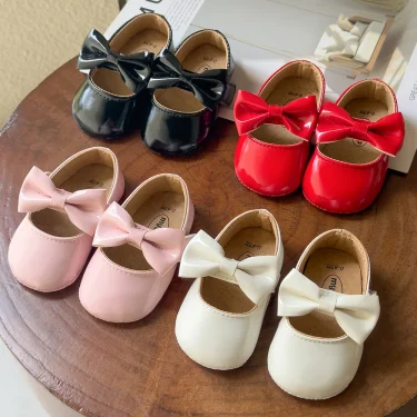 Newborn Baby Shoes Infant Girls Shoes PU Anti-slip Bowknot Classic Princess Dress Shoes Toddler First Walker Crib Shoe 2