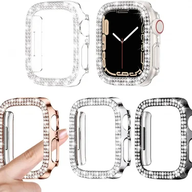 Transparent Hollow Bling Diamond PC Case for Apple Watch 38 42 40 44 41 45mm Protective Cover for iWatch Series 7 6 5 4 3 2 SE 3
