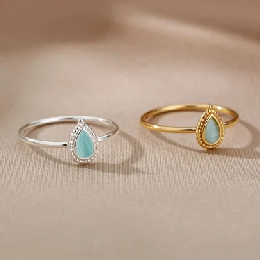 Stainless Steel Opal Rings for Women Aesthetic Water Drop Gold Color Wedding Ring Waterproof Jewelry Finger Accessories Gifts 2