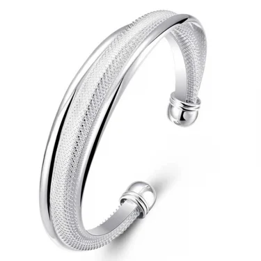DOTEFFIL 925 Sterling Silver Large Reticulated Smooth Bangle Bracelet For Woman Man Wedding Engagement Jewelry 6