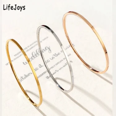 2mm Stainless Steel Thin Bangle Bracelet Women Simple Stackable Circle Jewelry Rose Gold Silver Color 55/ 60/ 65mm Flat Surface 1