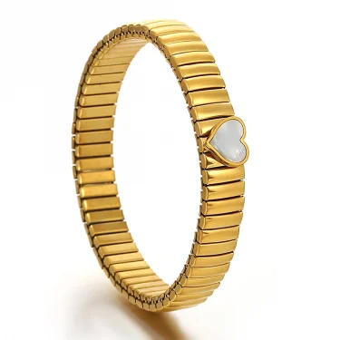 Gold Color Stainless Steel Elastic Bracelet Bangle for Women Men Inlaid Shell Star Heart Bracelet Classic Watch Chain Jewelry 5
