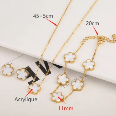 Adjustable New Design Gold Plated Stainless Steel 316L Plant Flower Bracelet With Five Leaf Petals Women's Luxury Gifts Clover 5