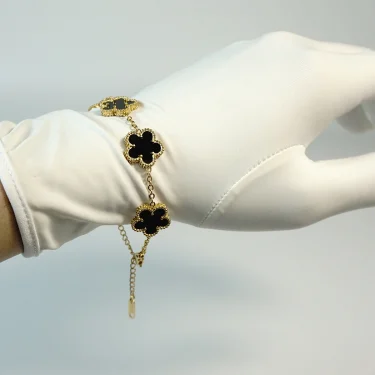 Adjustable New Design Gold Plated Stainless Steel 316L Plant Flower Bracelet With Five Leaf Petals Women's Luxury Gifts Clover 2