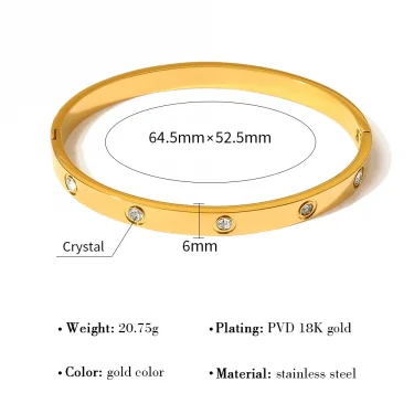 WILD & FREE Luxury Crystal Stainless Steel Bracelets for Women 18K Gold Plated Fashion Charm Bangles Waterproof Jewelry 5