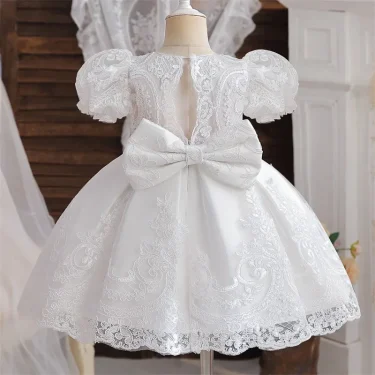 Toddler Baby Girls Birthday Party Princess Dress Elegant Girl Embroidery Flower White Baptism Tutu Gown Infant Wedding Costume 1