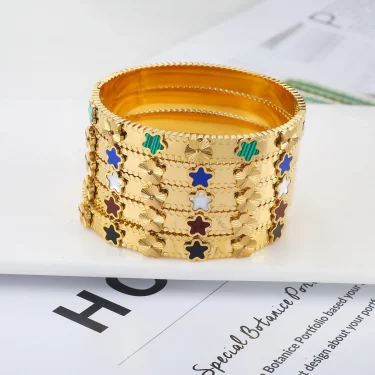 Hot Sale Fashion Gold Color Stainless Steel Flower Bracelets & Bangles For Women Cute Bracelet Jewelry Party Gift Clover 1