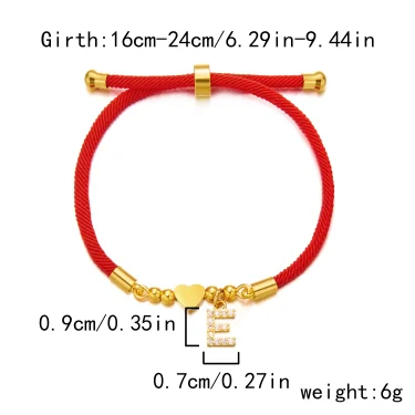 Stainless Steel Gold Color A-Z Heart Initial Letter Bracelet for Women Lucky Red Adjustable Rope Bracelet Charm Jewelry Gift 6