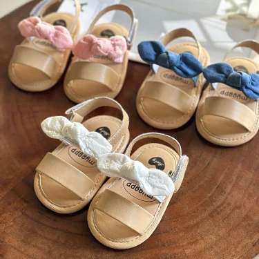 Baby Girls Sandals Ruffle Bowknot Premium Soft Sole Anti-Slip Open Toe Breathable Summer Outdoor First Walker Shoes Baby Sandals 1