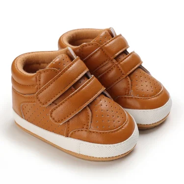 Baby Shoes 0 to 18 Month for Toddler Boys and Girls Baby Sneaker Soft PU Leather Baby Brown Rubber Sole Non-Slip Casual Shoes 3