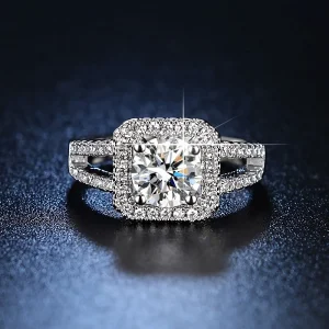Hot 925 Sterling Silver beautiful Crystal square Rings for women Adjustable size fashion party wedding Jewelry Christmas gifts 1
