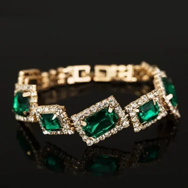 Fashion Wedding Bracelets Jewelry Luxury Women's Green Crystal Stone Bracelet Charm For Ladies Link Chain Bangles 1