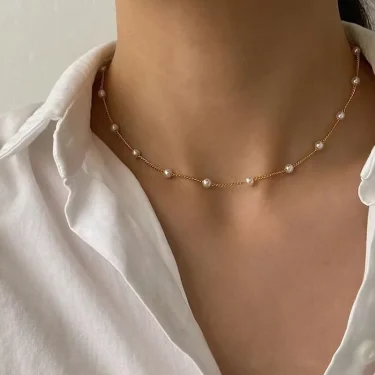 FTCY 3pcs Women's Pearl Necklace Set 14K Gold Fashion Love Heart Pendant Waterproof Hypoallergenic Collarbone Neck Chain Jewelry 2